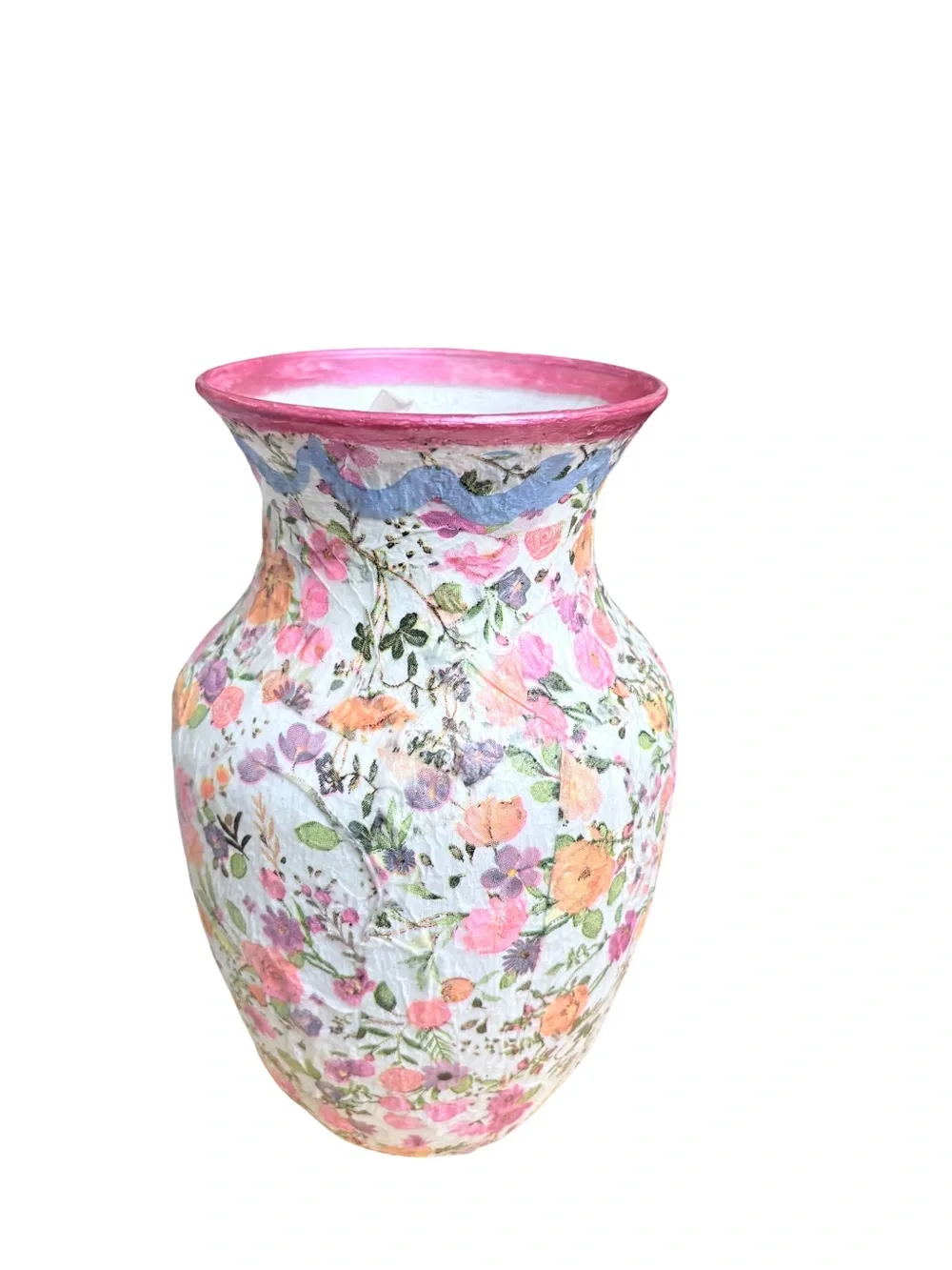 Handmade Decoupaged Bouquet Vase: Rustic Farmhouse Cottage Decor Gift